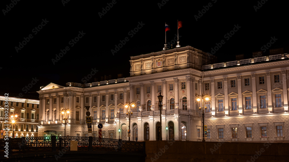 Mariinsky Palace on St. Isaac's Square. Fragment. Night shot. Saint-Petersburg, Russia Mariinsky Palace on St. Isaac's Square. Fragment. Night shot. Saint-Petersburg, Russia