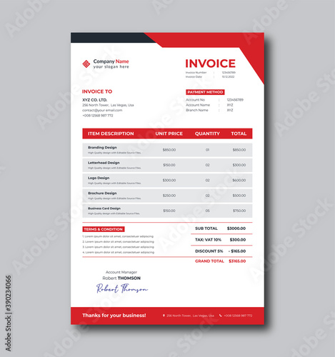 Minimal clean invoice design template vector