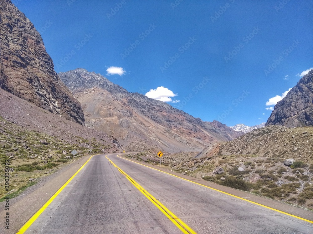 Fototapeta premium Andes Mountains - Cordillera de los Andes, Argentina/Chile. The Andes are the longest continental mountain range in the world, forming a continuous highland along the western edge of South America.