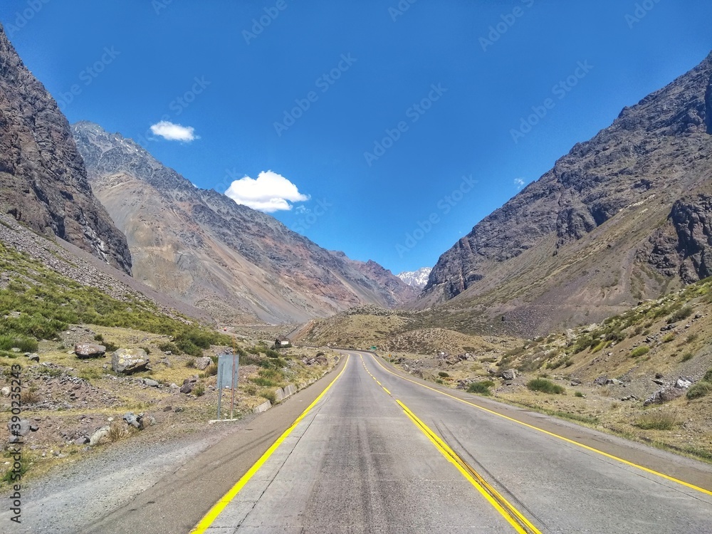 Fototapeta premium Andes Mountains - Cordillera de los Andes, Argentina/Chile. The Andes are the longest continental mountain range in the world, forming a continuous highland along the western edge of South America.