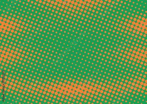 Orange dots on green abstract pop art comic style background with halftone effect  vector illustration
