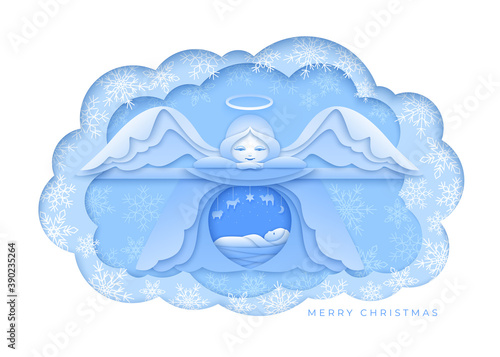 Merry Christmas design with paper angel