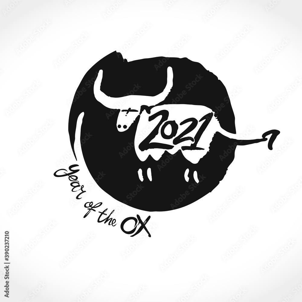 Year Of The White Ox In Chinese Zodiac Round Stamp Postcard With A year-of-the-white-ox-in-chinese-zodiac-round-stamp-postcard-with-a