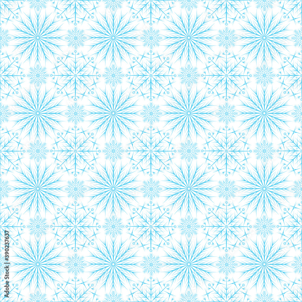 Seamless pattern with snowflakes. Winter endless background with fragile different crystals.Christmas and New Year festive decor.Vector illustration