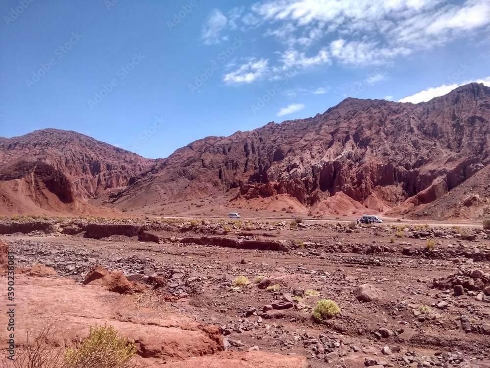 Yerbas Buenas, Valle del Arcoiris - Rainbow Valley, San Pedro de Atacama, Chile. Beautiful and colorful mountains in the Atacama desert, one of the driest places in the world. 