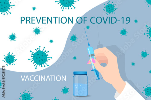 A poster calling for vaccination.Security measures during the coronavirus and flu pandemics.The concept of protection in covid19.Flat vector illustration.