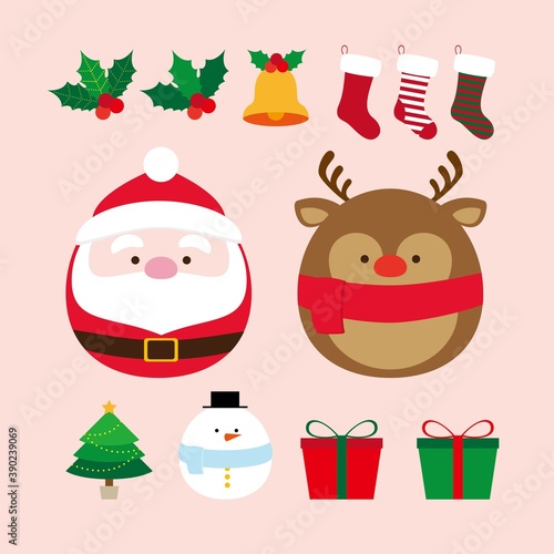 Collection of merry christmas icons set vector illust