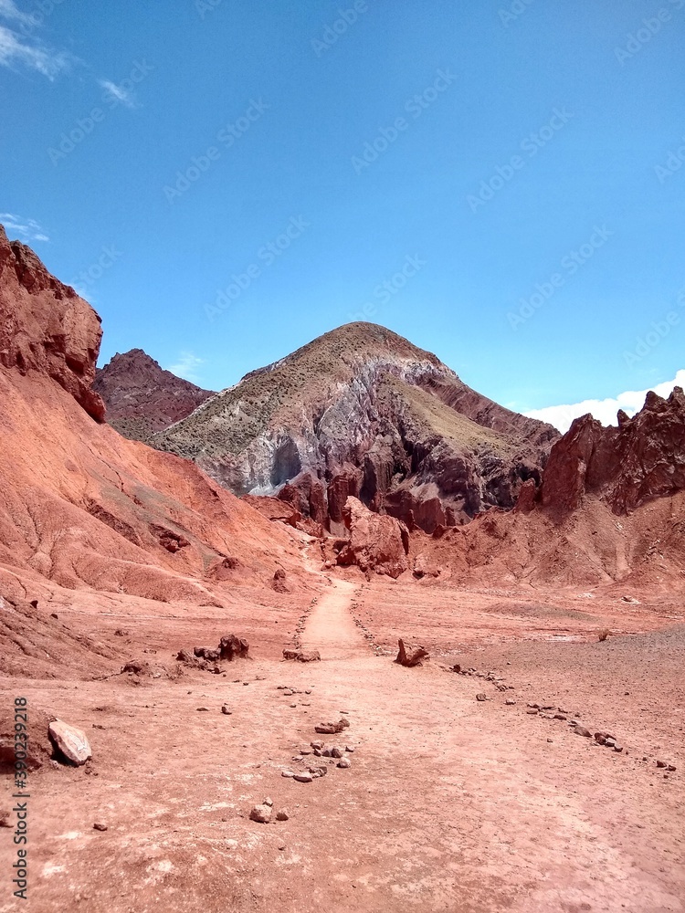 Yerbas Buenas, Valle del Arcoiris - Rainbow Valley, San Pedro de Atacama, Chile. Beautiful and colorful mountains in the Atacama desert, one of the driest places in the world. 