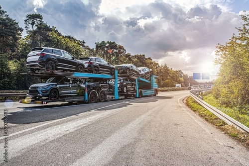 Obraz na płótnie truck on the roads of Europe . Logistics and transportation w salonie