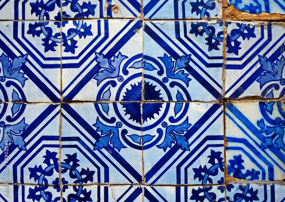 Ancient tiles pattern in Ouro Preto, Brazil 