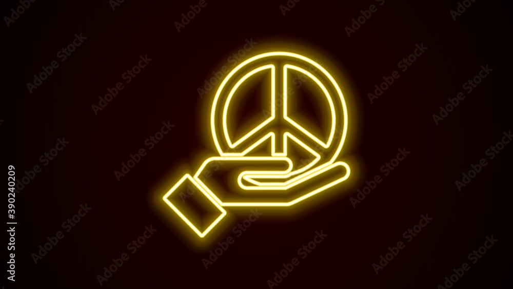 Glowing neon line Peace icon isolated on black background. Hippie symbol of peace. 4K Video motion graphic animation Glowing neon line Peace icon isolated on black background. Hippie symbol of peace. 4K Video motion graphic animation