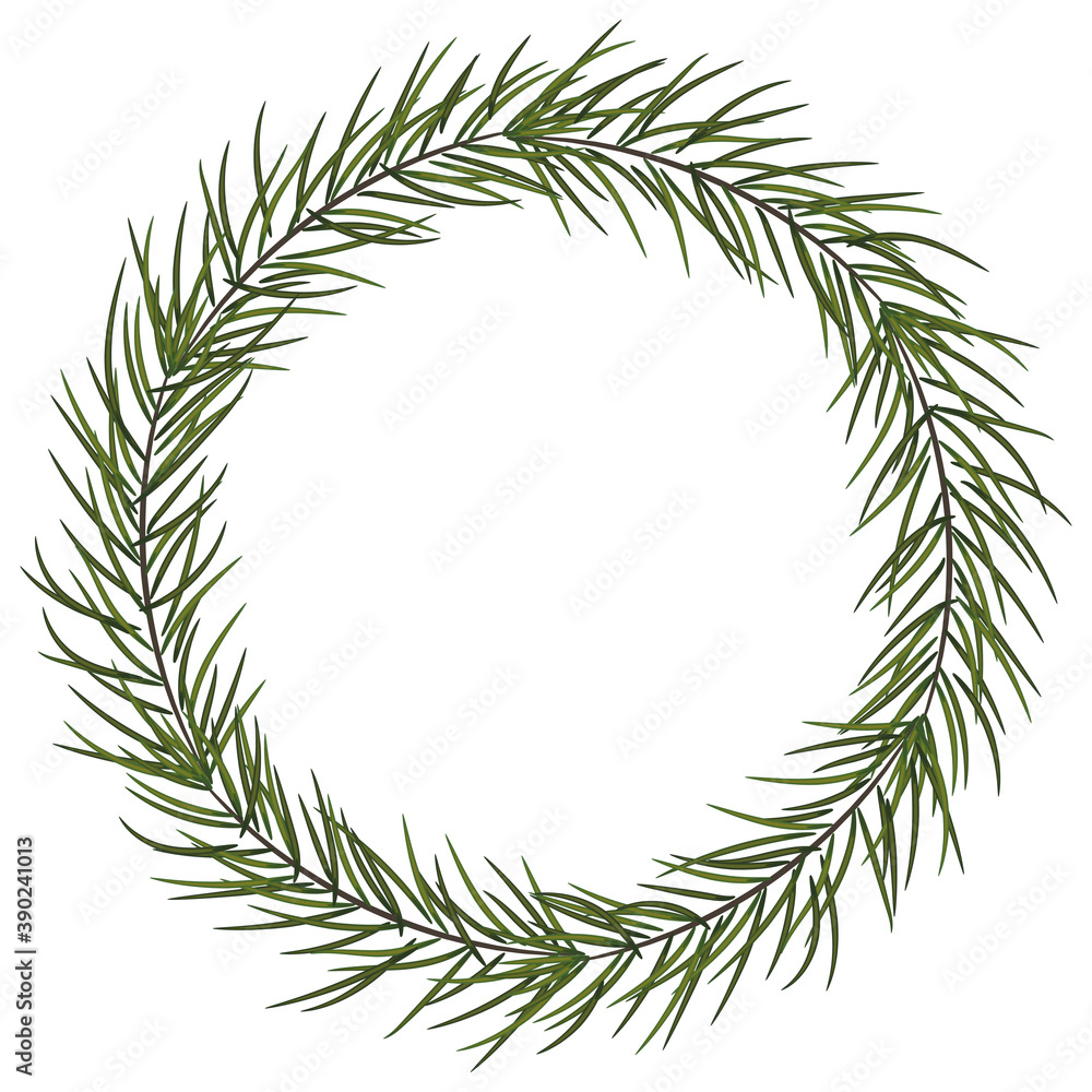 Christmas wreath. winter garland of green branches, isolated on white background. Greeting card. xmas holiday design