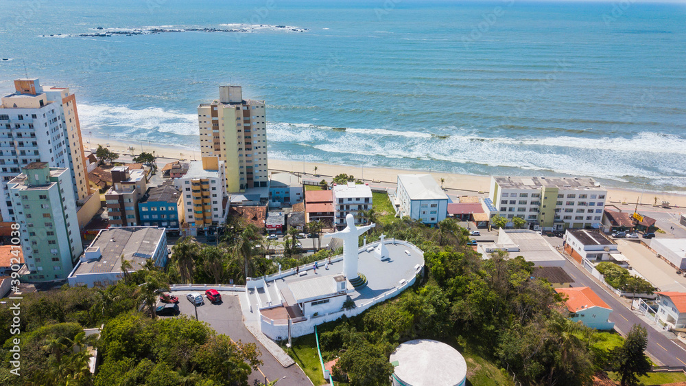 Barra Velha SC. Aerial view of Morro do Cristo and city of Barra Velha in Santa Catarina, Brazil