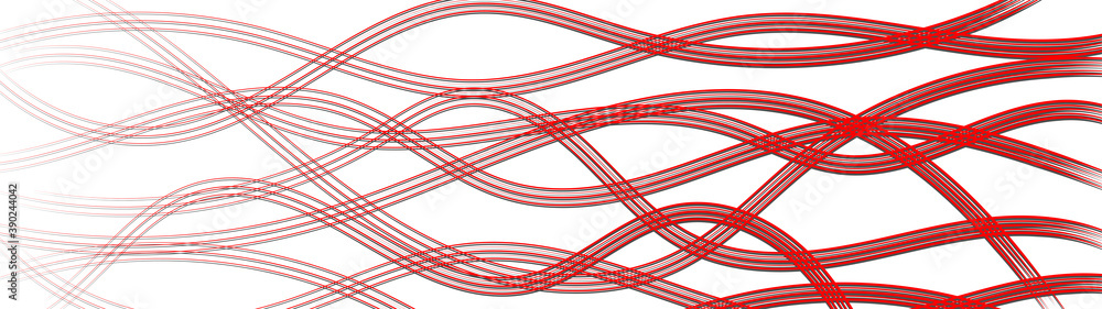 Abstract background of wavy intertwining lines with shadows, red on white Abstract background of wavy intertwining lines with shadows, red on white