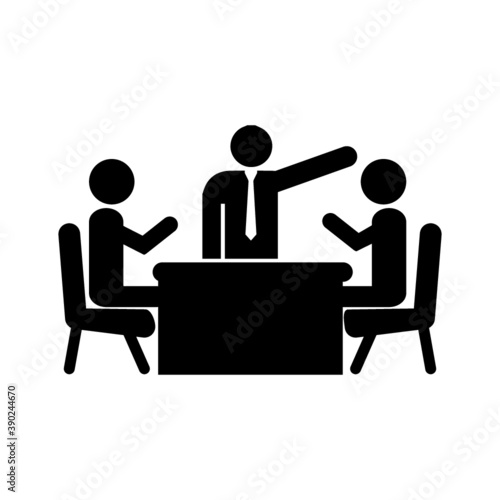 Stick figure business meeting icon set. Vector illustration of finance conversation on white