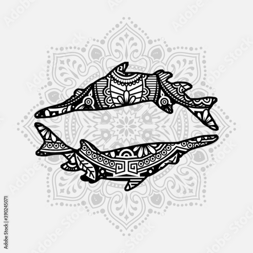 Vector illustration of a Fish mandala for coloring book. Fish Mandala for Silhouette Cameo and Cricut.