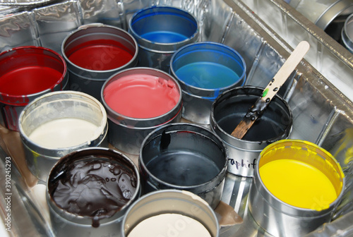 Encaustic Painting Colored Pots photo