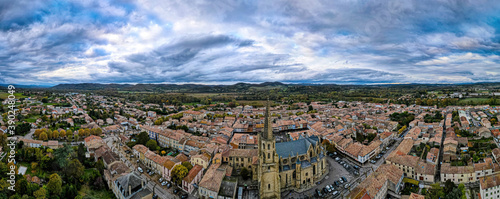 An aerial view of Mirepoix,  a commune in the AriÃ¨ge department in southwestern France photo