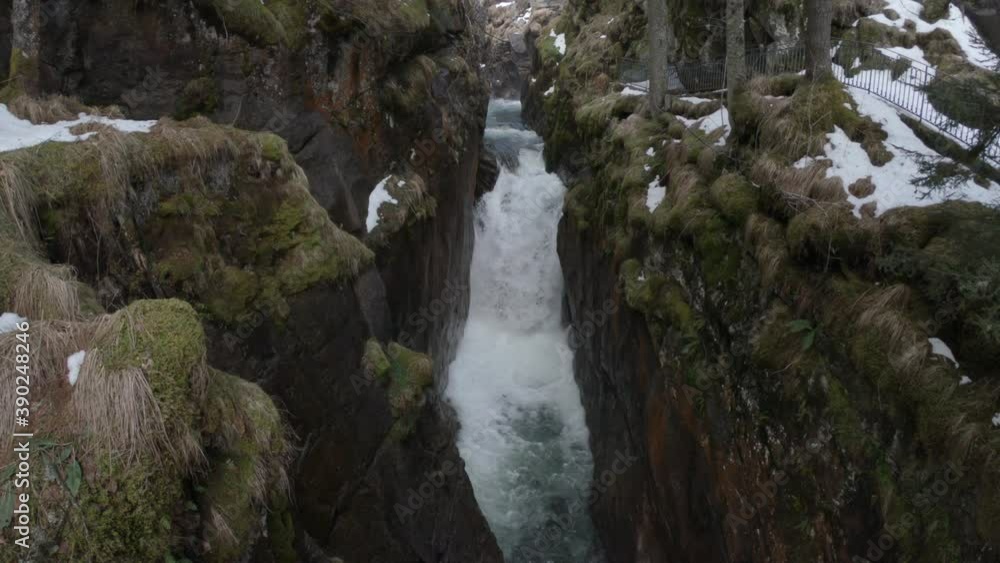 The Pont d’Espagne bridge on the river Gave du Marcadau, Cauterets. Beneath the bridge the river Gave du Marcadau tries to finds it way through a narrow gorge, creating a powerful rapid / waterfall. The Pont d’Espagne bridge on the river Gave du Marcadau, Cauterets. Beneath the bridge the river Gave du Marcadau tries to finds it way through a narrow gorge, creating a powerful rapid / waterfall.