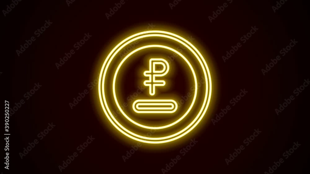 Glowing neon line Rouble, ruble currency coin icon isolated on black background. Russian symbol. 4K Video motion graphic animation Glowing neon line Rouble, ruble currency coin icon isolated on black background. Russian symbol. 4K Video motion graphic animation