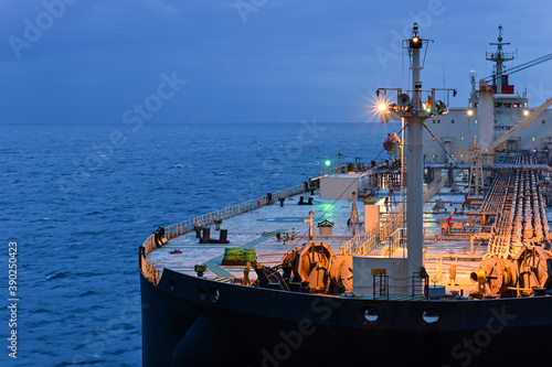 A deck of large tanker proceeding to sunset side