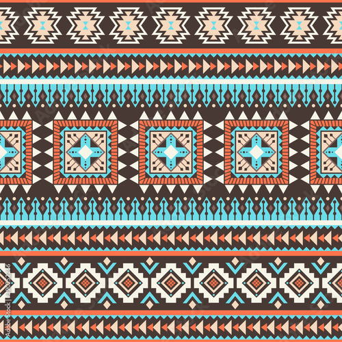 Tribal striped seamless pattern. Aztec geometric vector background. Can be used in textile design, web design for making of clothes, accessories, decorative paper, wrapping, envelope; backpacks, etc.
