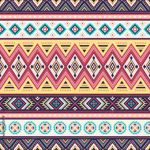 Tribal striped seamless pattern. Aztec geometric vector background. Can be used in textile design, web design for making of clothes, accessories, decorative paper, wrapping, envelope; backpacks, etc.