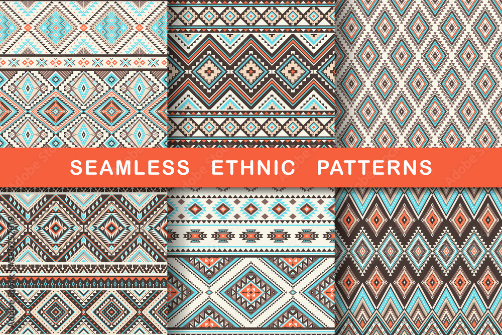 Ethnic seamless patterns Set of aztec geometric backgrounds