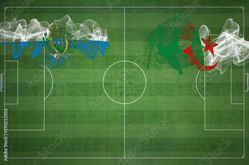 San Marino vs Algeria Soccer Match, national colors, national flags, soccer field, football game, Copy space photo