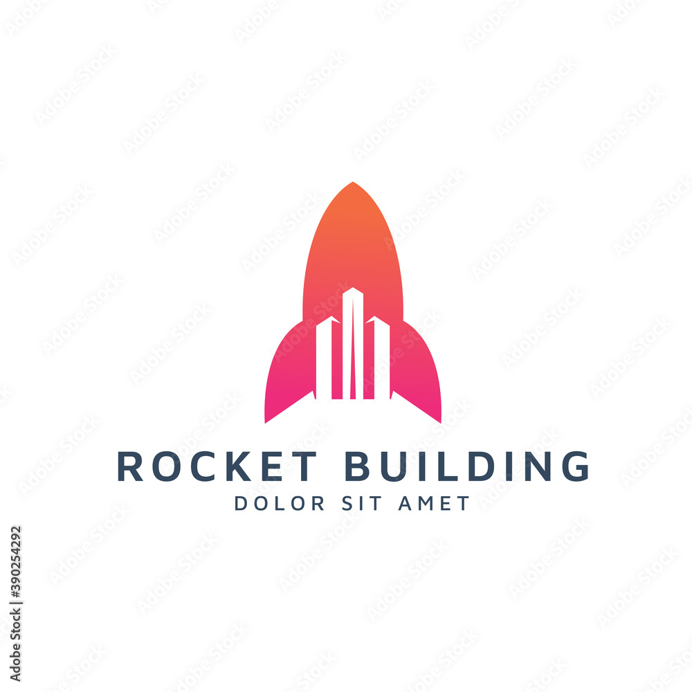 rocket and building negative space logo design rocket and building negative space logo design