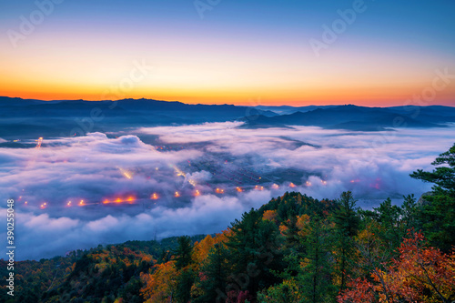 The beautiful autumn sea of clouds sunrise of Singanense of China.