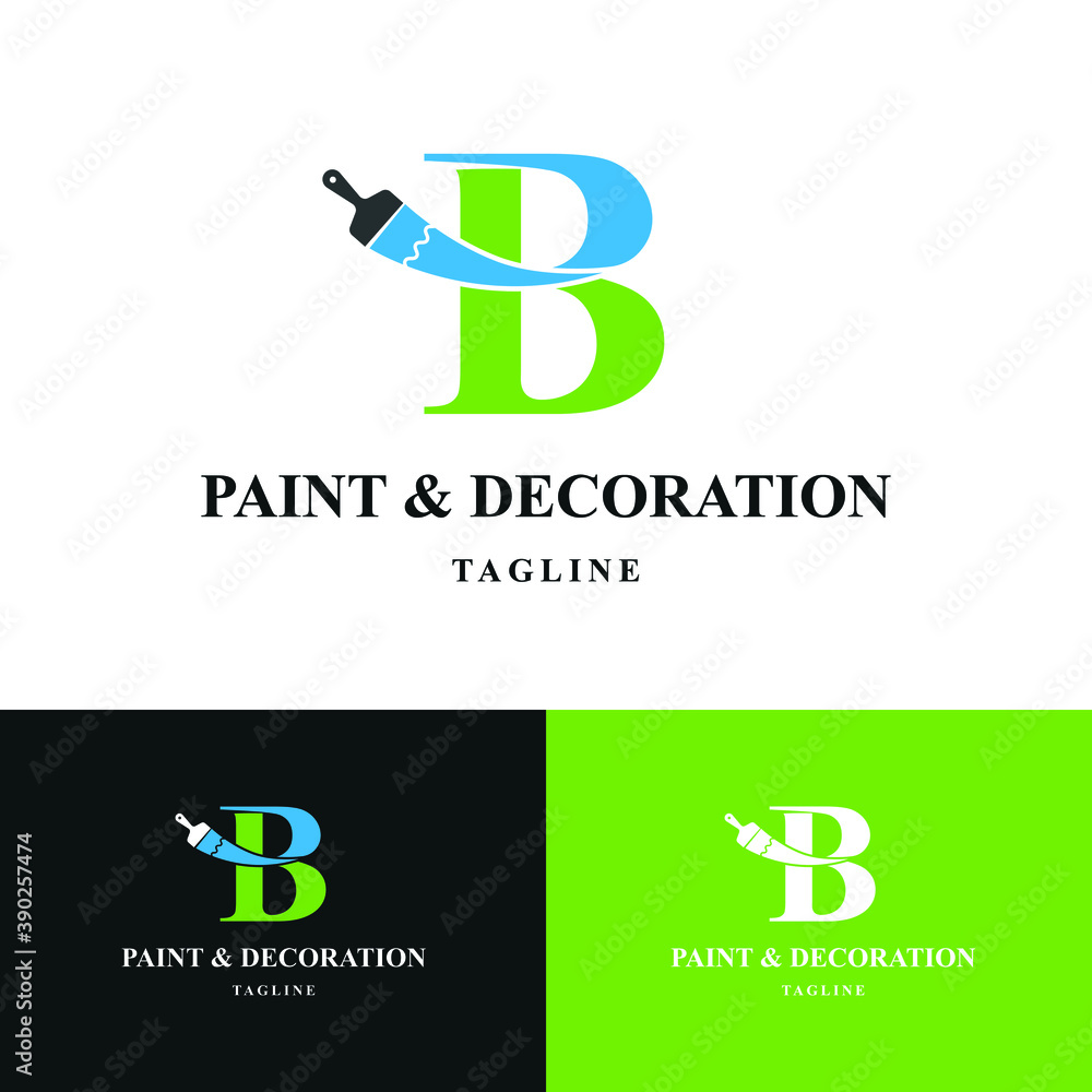 Letter B Initial with paint brush icon for paint and decoration business logo concept vector template Letter B Initial with paint brush icon for paint and decoration business logo concept vector template