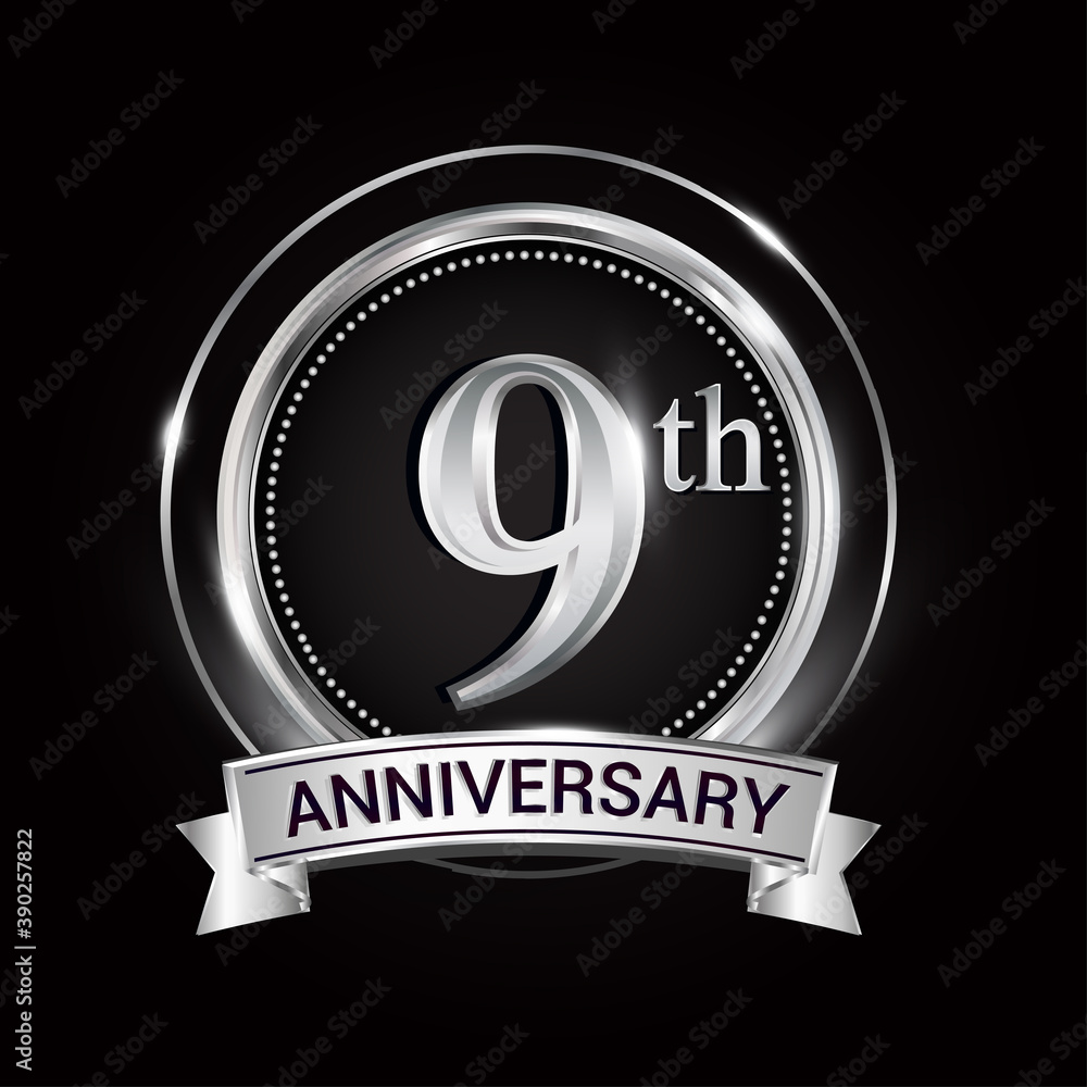 9th silver anniversary logo with ribbon and ring