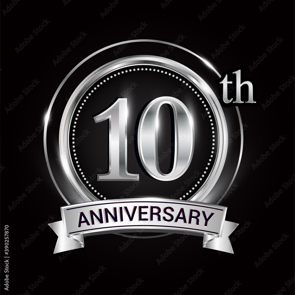 10th silver anniversary logo with ribbon and ring