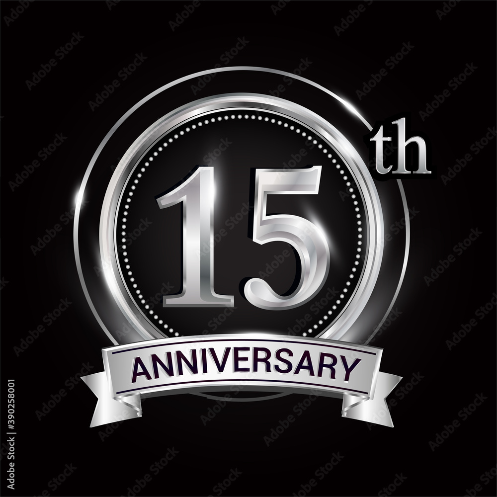 15th silver anniversary logo with ribbon and ring 15th silver anniversary logo with ribbon and ring