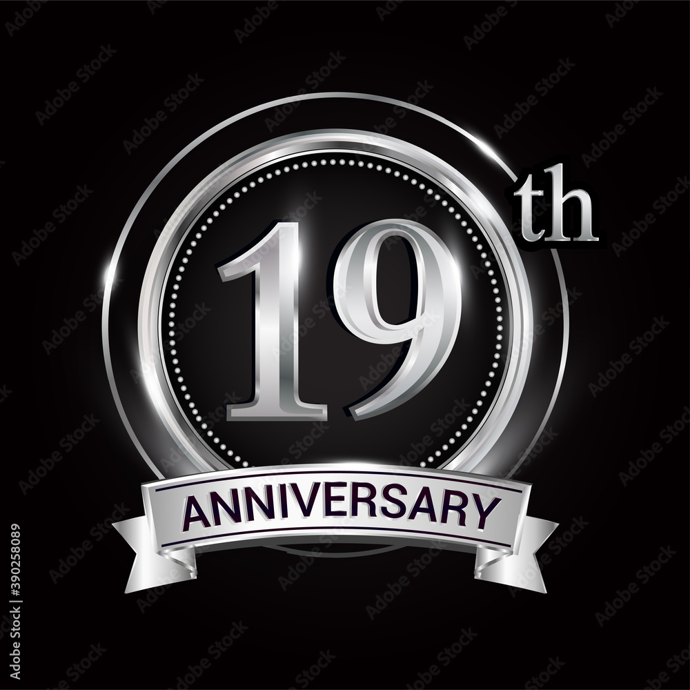 19th silver anniversary logo with ribbon and ring