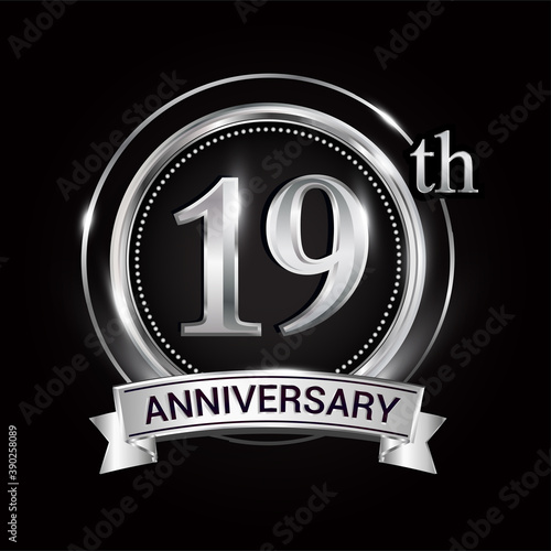 19th silver anniversary logo with ribbon and ring