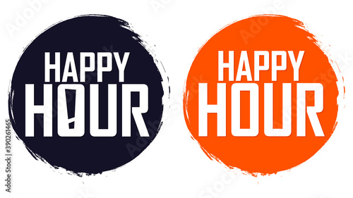 Happy Hour banners design template, sale tags, vector illustration