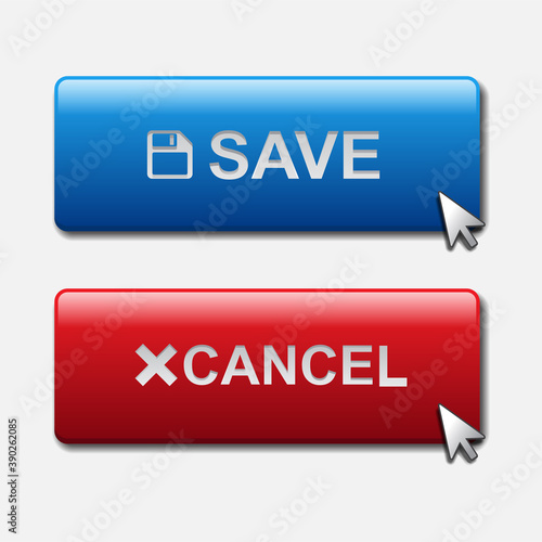 Button save and cancel isolated on background vector illustration.