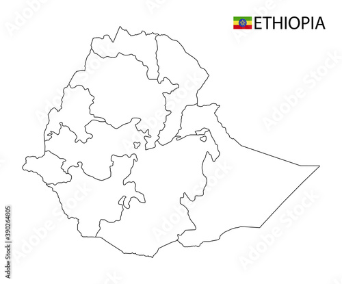 Ethiopia map, black and white detailed outline regions of the country. Vector illustration