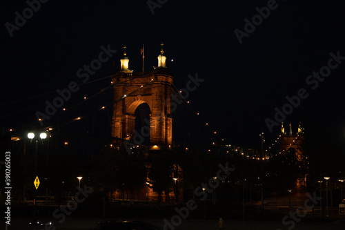 The Roebling suspension bridge at night, Cincinnati Ohio. photo