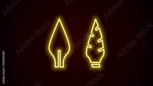 Glowing neon line Stone age arrow head icon isolated on black background. Medieval weapon. 4K Video motion graphic animation