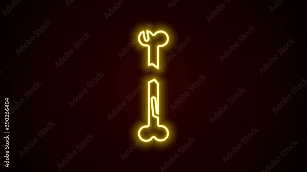 Glowing neon line Human broken bone icon isolated on black background. 4K Video motion graphic animation Glowing neon line Human broken bone icon isolated on black background. 4K Video motion graphic animation