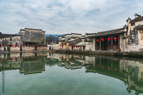 Winter scenery of moon marsh in Hongcun Village, Yi County, Anhui, China photo