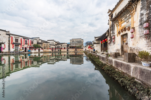 Winter scenery of moon marsh in Hongcun Village, Yi County, Anhui, China photo