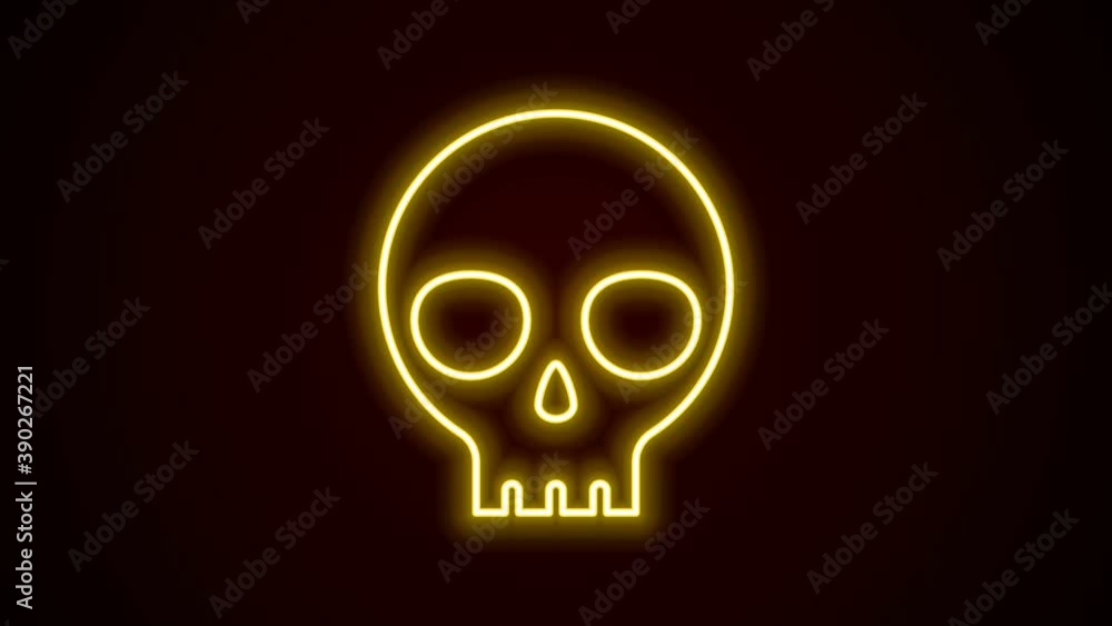 Glowing neon line Human skull icon isolated on black background. 4K Video motion graphic animation Glowing neon line Human skull icon isolated on black background. 4K Video motion graphic animation
