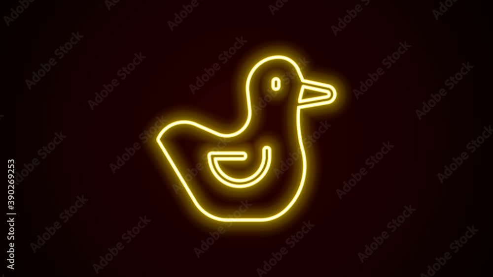 Glowing neon line Rubber duck icon isolated on black background. 4K Video motion graphic animation Glowing neon line Rubber duck icon isolated on black background. 4K Video motion graphic animation