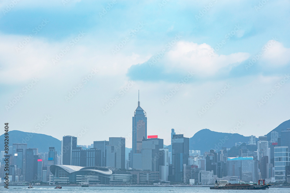 Hong Kong Victoria harbor front view 