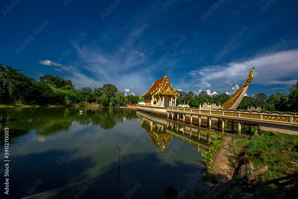 background of important religious sites in Ubon Ratchathani province of Thailand,with ancient pagodas and beautiful churches,for future generations to study the history(Wat Sa Prasan Suk)