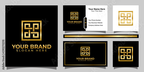 Abstract letter dp luxury logo with square element and business card design template